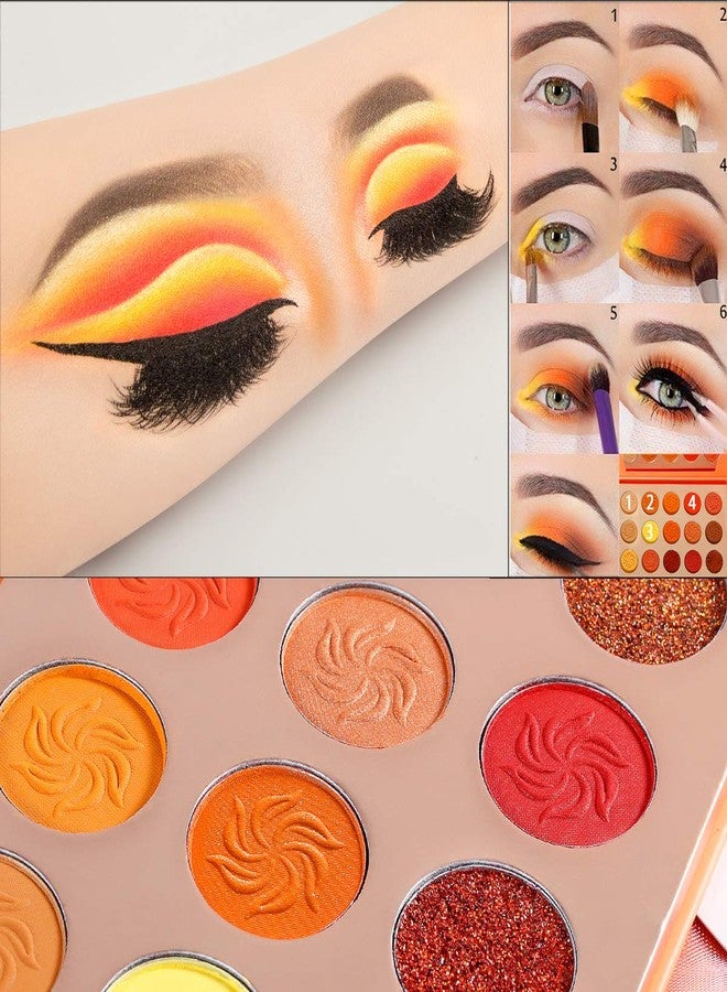 Afflano Red Orange Eyeshadow Palette Sunset 15 Color, Highly Pigmented Glam Fall Eye Shadow Makeup Palettes, Nudetude Brown Yellow Gold Orange Matte Glitter Shimmer Warm Eyeshadow Pallet - Image 2